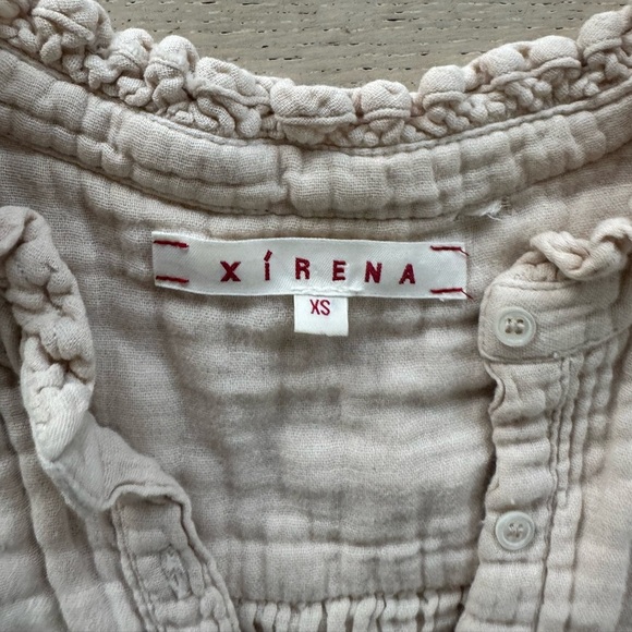 XiRENA  Gauze Esmay Ruffle Button Front Long Sleeve Shirt XS tan - Picture 5 of 6